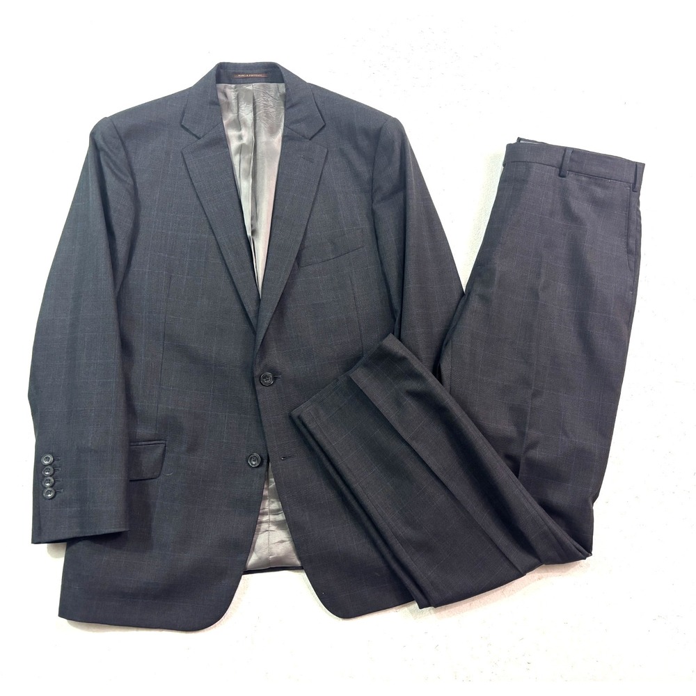 J Hilburn 42R‎ 34x32 Gray Windowpane 2pc Pant Suit Vitale Barberis Canonico Wool